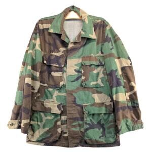 U.S. Army Vintage Woodland Camo Combat Coat Green Brown Size Small Military